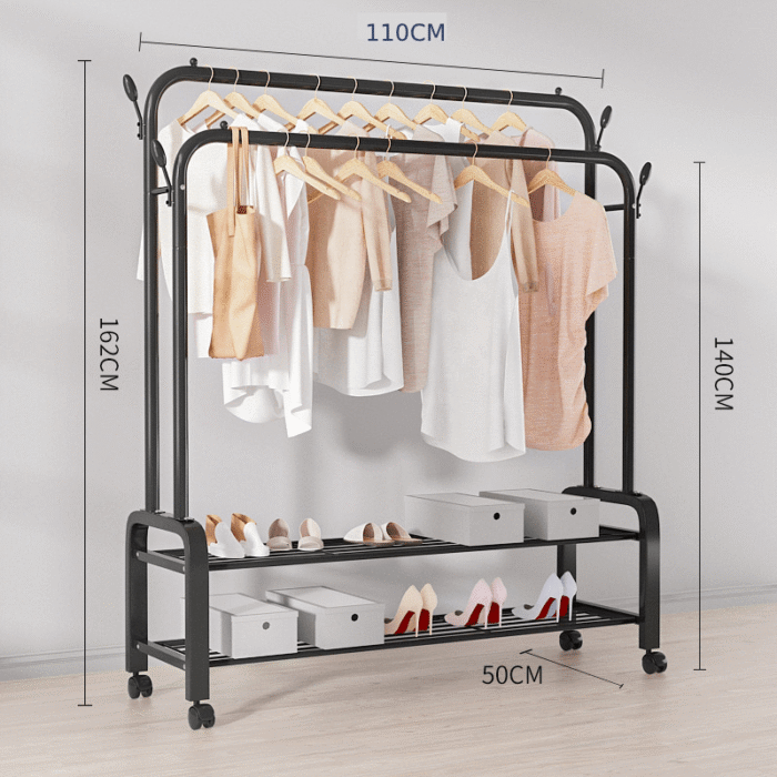 Porte-vêtements multifonction avec étagères et roulettes 58kg - Image 3