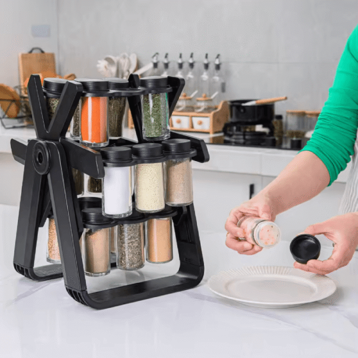 Support rotatif à épices avec pots en verre – 18 pièces - Image 2