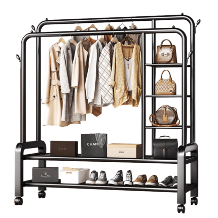 Porte-vêtements multifonction avec étagères et roulettes 58kg