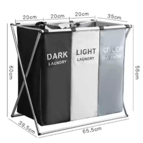 H88a9d3d9727c41e49c9168b21b4522c23 (1) Panier à linge 3 compartiments – Tri facile pour vêtements - Image 3