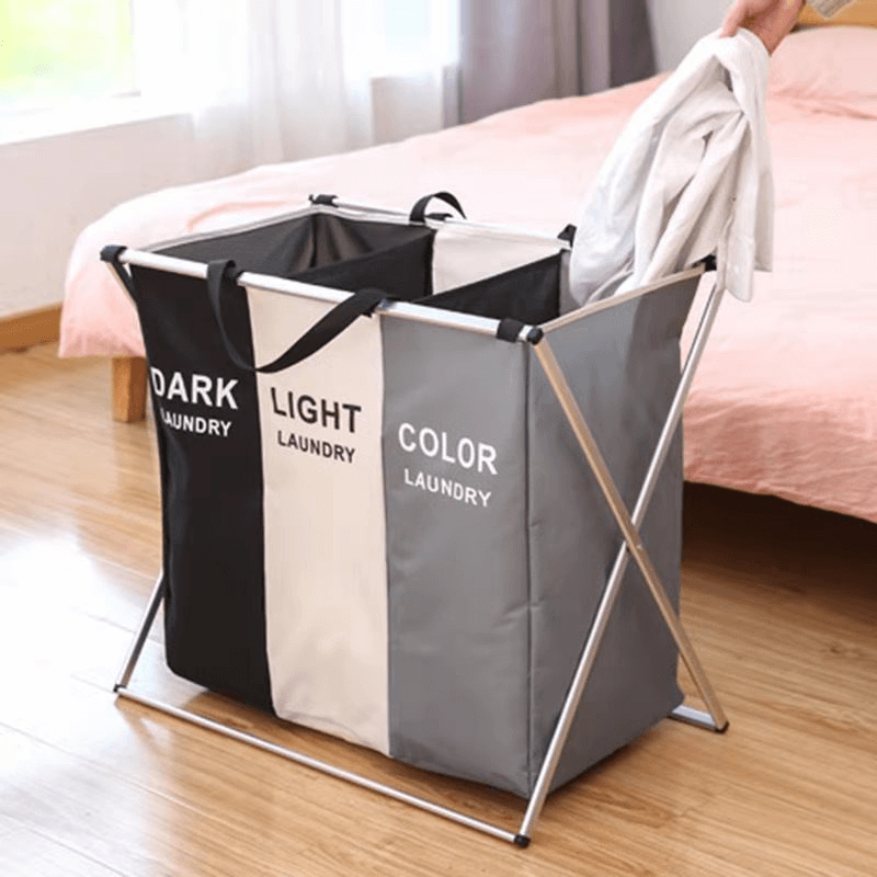 Ha215cae1b8ee4dd5854ed707620e5be1q Panier à linge 3 compartiments – Tri facile pour vêtements - Image 2