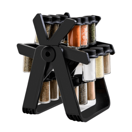 Support rotatif à épices avec pots en verre – 18 pièces