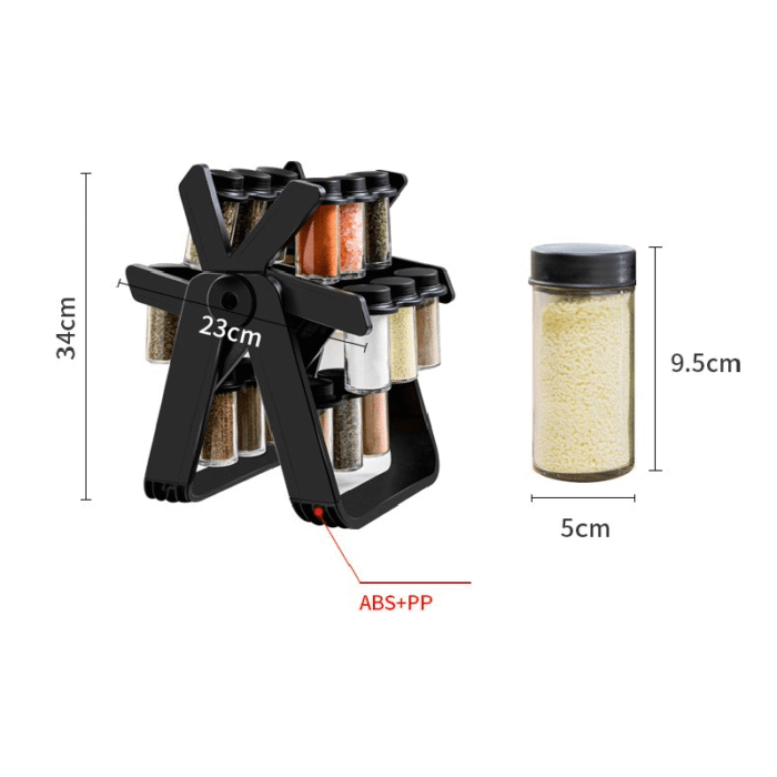 Support rotatif à épices avec pots en verre – 18 pièces - Image 3